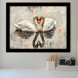 Couple Swans Vintage Painting, Framed Art Print Wall Decor, Picture Framed Painting Art