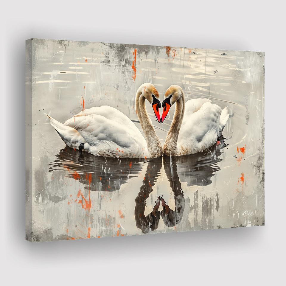 Couple Swans Vintage Painting, Canvas Print Wall Art Home Decor, Painting Canvas Art Print