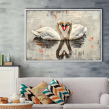 Couple Swans Vintage Painting, Framed Canvas Print Wall Art Decor, Floating Frame Painting Canvas