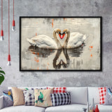 Couple Swans Vintage Painting, Framed Art Print Wall Decor, Picture Framed Painting Art