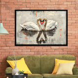 Couple Swans Vintage Painting, Framed Art Print Wall Decor, Picture Framed Painting Art