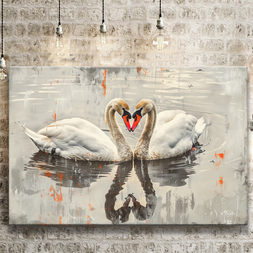 Couple Swans Vintage Painting, Canvas Print Wall Art Home Decor, Painting Canvas Art Print