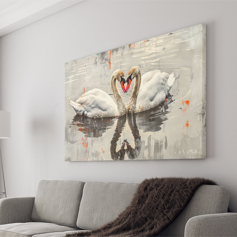 Couple Swans Vintage Painting, Canvas Print Wall Art Home Decor, Painting Canvas Art Print