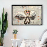 Couple Swans Vintage Painting, Framed Canvas Print Wall Art Decor, Floating Frame Painting Canvas