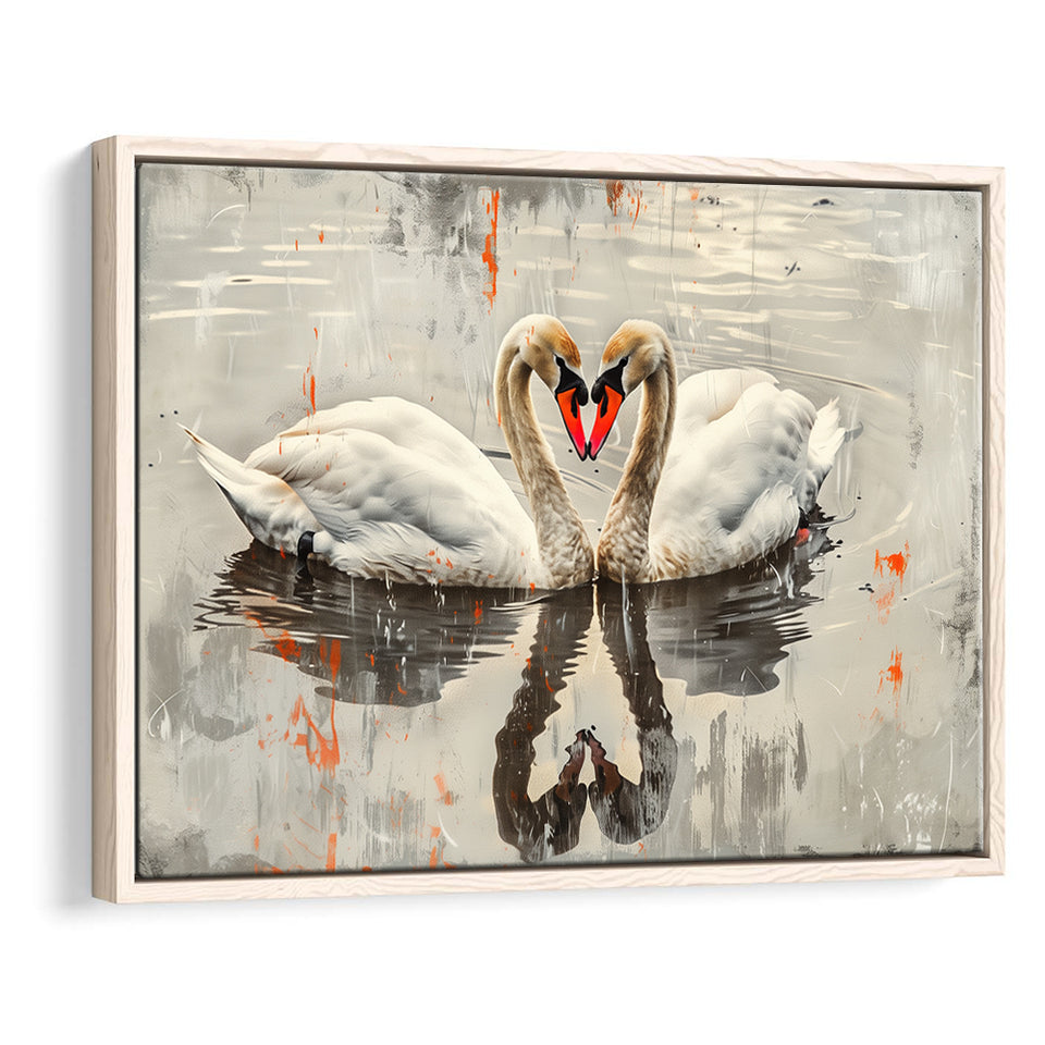 Couple Swans Vintage Painting, Framed Canvas Print Wall Art Decor, Floating Frame Painting Canvas