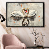 Couple Swans Vintage Painting, Framed Canvas Print Wall Art Decor, Floating Frame Painting Canvas