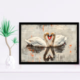 Couple Swans Vintage Painting, Framed Art Print Wall Decor, Picture Framed Painting Art