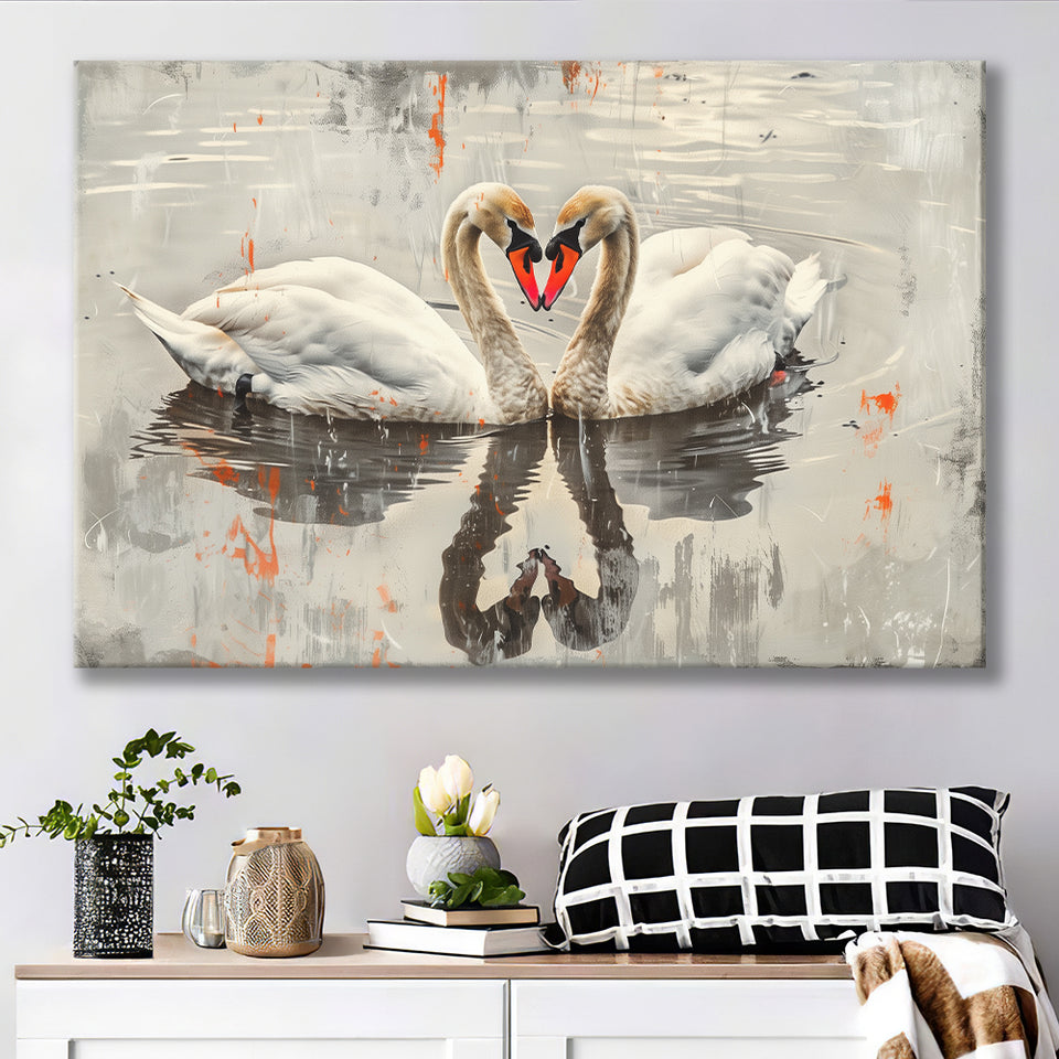 Couple Swans Vintage Painting, Canvas Print Wall Art Home Decor, Painting Canvas Art Print