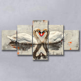 Couple Swans Vintage Painting, Mixed 5 Panel Canvas Print Wall Art Home Decor, Large Canvas Painting