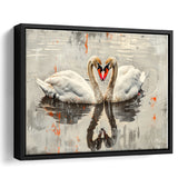 Couple Swans Vintage Painting, Framed Canvas Print Wall Art Decor, Floating Frame Painting Canvas