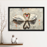 Couple Swans Vintage Painting, Framed Canvas Print Wall Art Decor, Floating Frame Painting Canvas