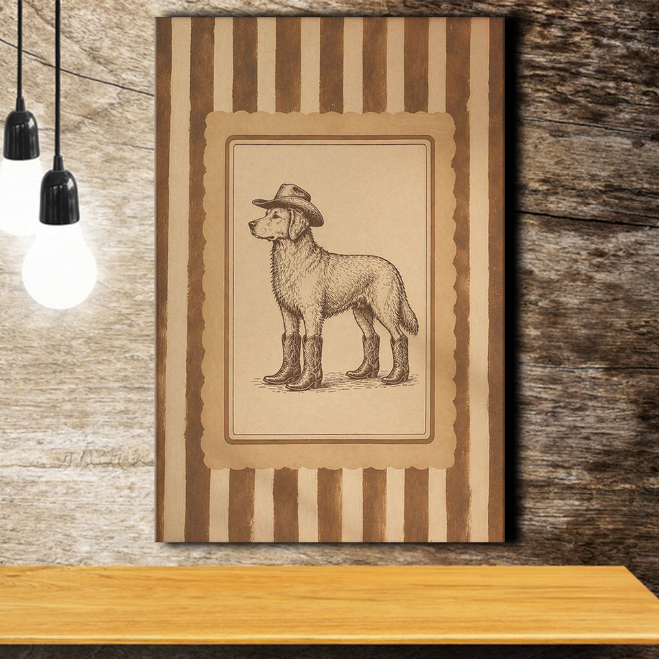 Cowboy Dog Wall Art Print, Funny Western Dancing Dog, Silly Dog Nursery Decor, Canvas Print Wall Art, Wall Decor