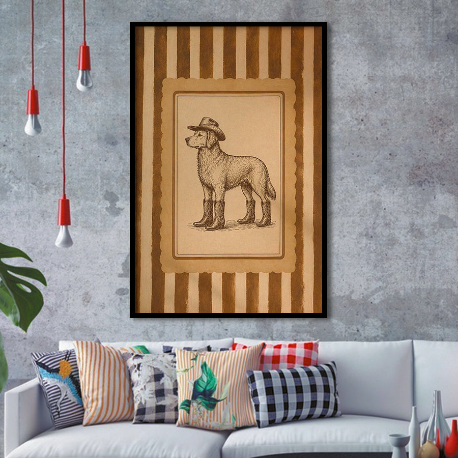 Cowboy Dog Wall Art Print, Funny Western Dancing Dog, Silly Dog Nursery Decor, Framed Art Print, Fine Art Wall Decor