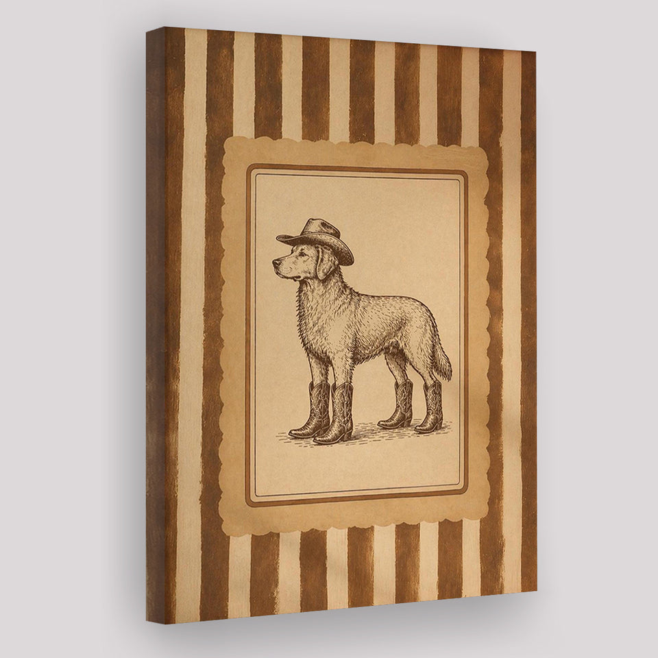Cowboy Dog Wall Art Print, Funny Western Dancing Dog, Silly Dog Nursery Decor, Canvas Print Wall Art, Wall Decor