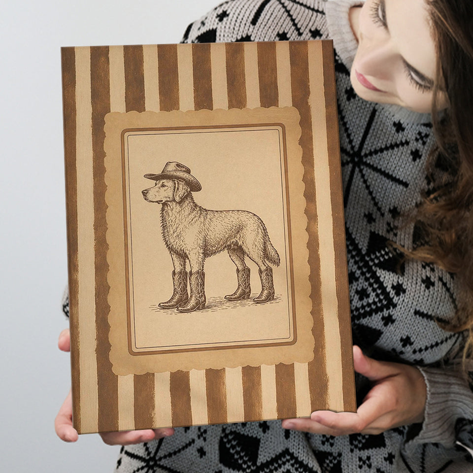 Cowboy Dog Wall Art Print, Funny Western Dancing Dog, Silly Dog Nursery Decor, Canvas Print Wall Art, Wall Decor