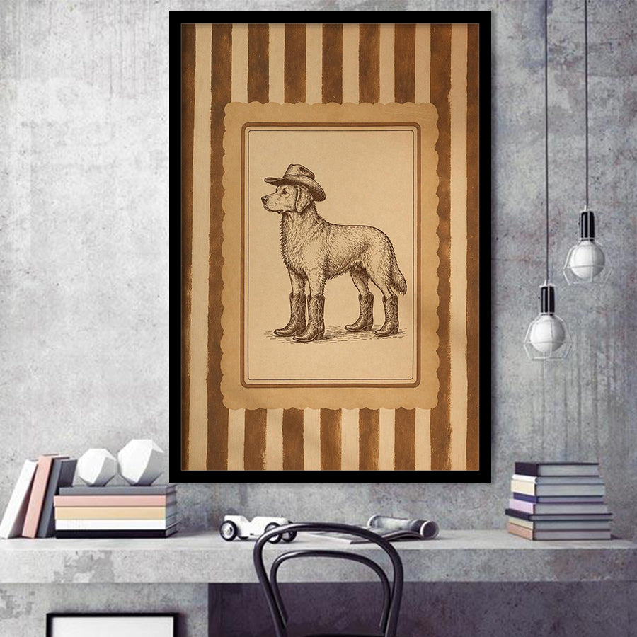 Cowboy Dog Wall Art Print, Funny Western Dancing Dog, Silly Dog Nursery Decor, Framed Art Print, Fine Art Wall Decor