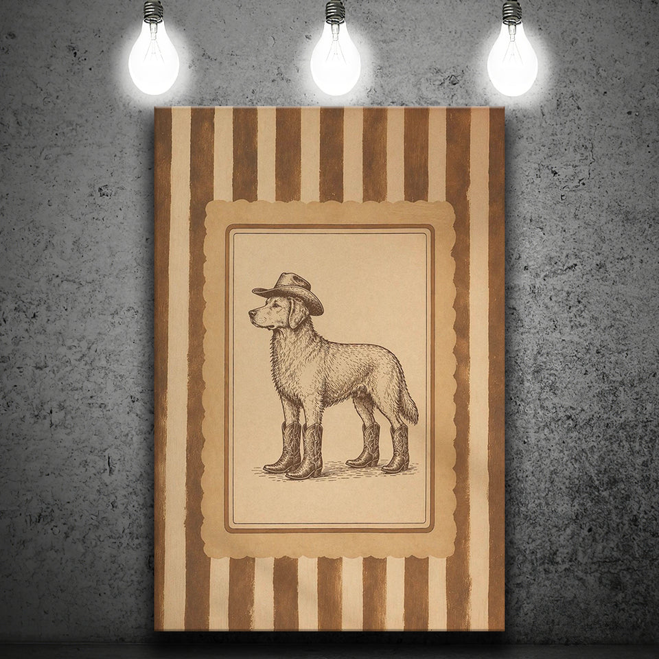 Cowboy Dog Wall Art Print, Funny Western Dancing Dog, Silly Dog Nursery Decor, Canvas Print Wall Art, Wall Decor