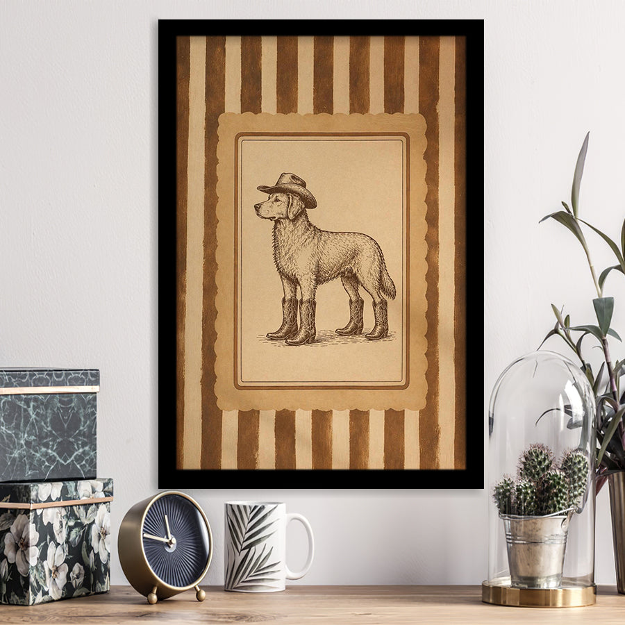 Cowboy Dog Wall Art Print, Funny Western Dancing Dog, Silly Dog Nursery Decor, Framed Art Print, Fine Art Wall Decor