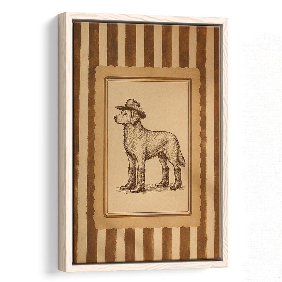 Cowboy Dog Wall Art Print, Funny Western Dancing Dog, Silly Dog Nursery Decor, Framed Canvas Print, Floating Frame