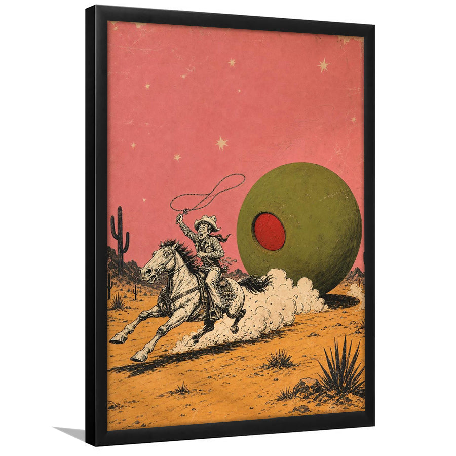 Cowboy Lasso Olive, Funny Vintage Bar Wall Art, Retro Western Print, Framed Art Print, Fine Art Wall Decor