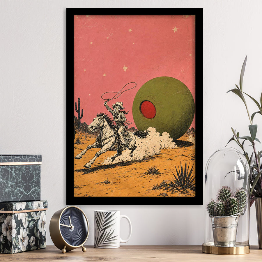Cowboy Lasso Olive, Funny Vintage Bar Wall Art, Retro Western Print, Framed Art Print, Fine Art Wall Decor