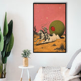 Cowboy Lasso Olive, Funny Vintage Bar Wall Art, Retro Western Print, Framed Canvas Print, Floating Frame