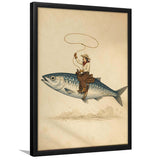Cowboy Riding Fish, Funny Fishing Wall Art, Vintage Western Print, Framed Art Print, Fine Art Wall Decor