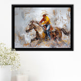 Cowboy Riding Horses Painting, Framed Canvas Print Wall Art Decor, Floating Frame Painting Canvas