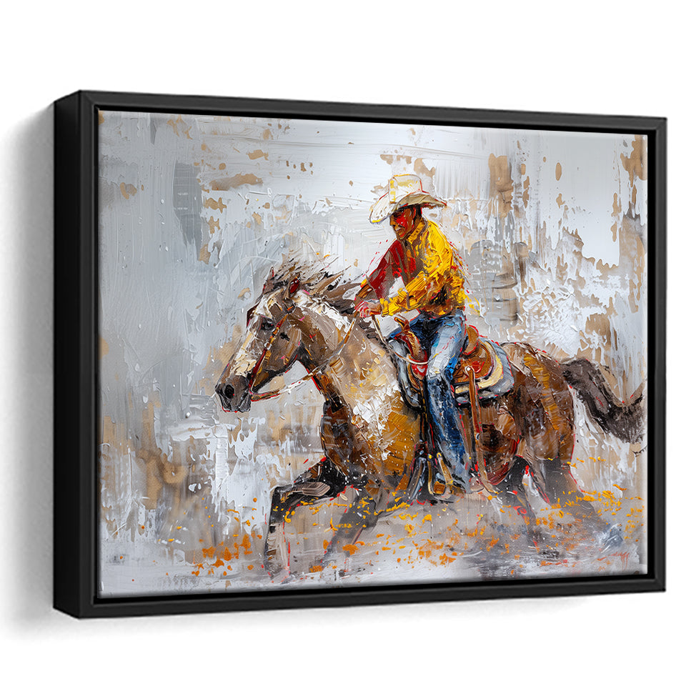 Cowboy Riding Horses Painting, Framed Canvas Print Wall Art Decor, Floating Frame Painting Canvas