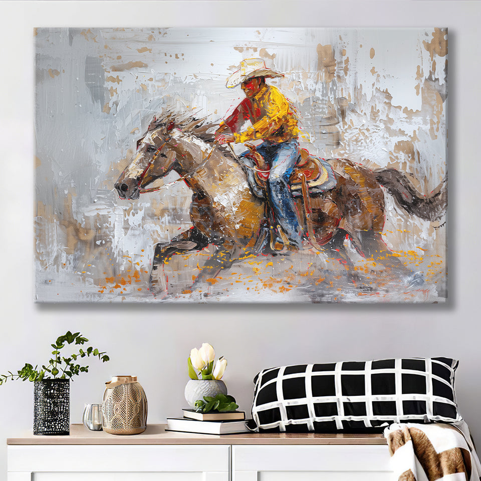 Cowboy Riding Horses Painting, Canvas Print Wall Art Home Decor, Painting Canvas Art Print