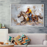 Cowboy Riding Horses Painting, Framed Canvas Print Wall Art Decor, Floating Frame Painting Canvas