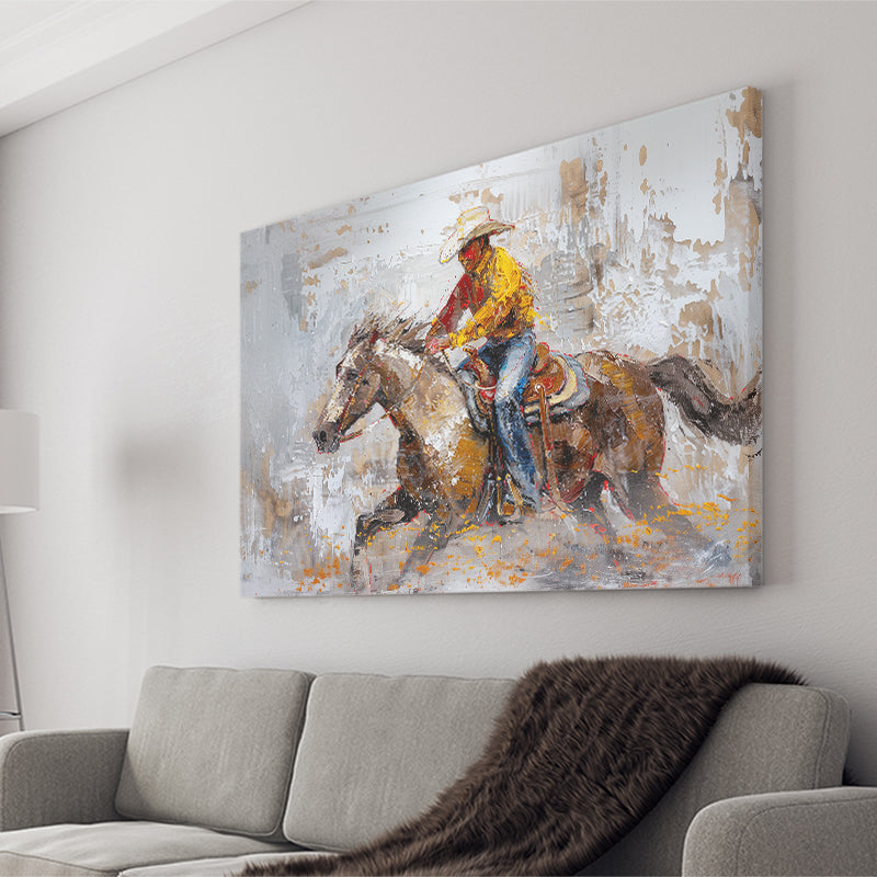 Cowboy Riding Horses Painting, Canvas Print Wall Art Home Decor, Painting Canvas Art Print