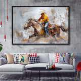 Cowboy Riding Horses Painting, Framed Canvas Print Wall Art Decor, Floating Frame Painting Canvas