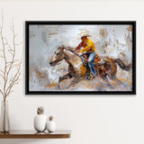 Cowboy Riding Horses Painting, Framed Canvas Print Wall Art Decor, Floating Frame Painting Canvas