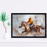 Cowboy Riding Horses Painting, Framed Art Print Wall Decor, Picture Framed Painting Art