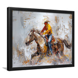 Cowboy Riding Horses Painting, Framed Art Print Wall Decor, Picture Framed Painting Art