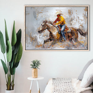 Cowboy Riding Horses Painting, Framed Canvas Print Wall Art Decor, Floating Frame Painting Canvas