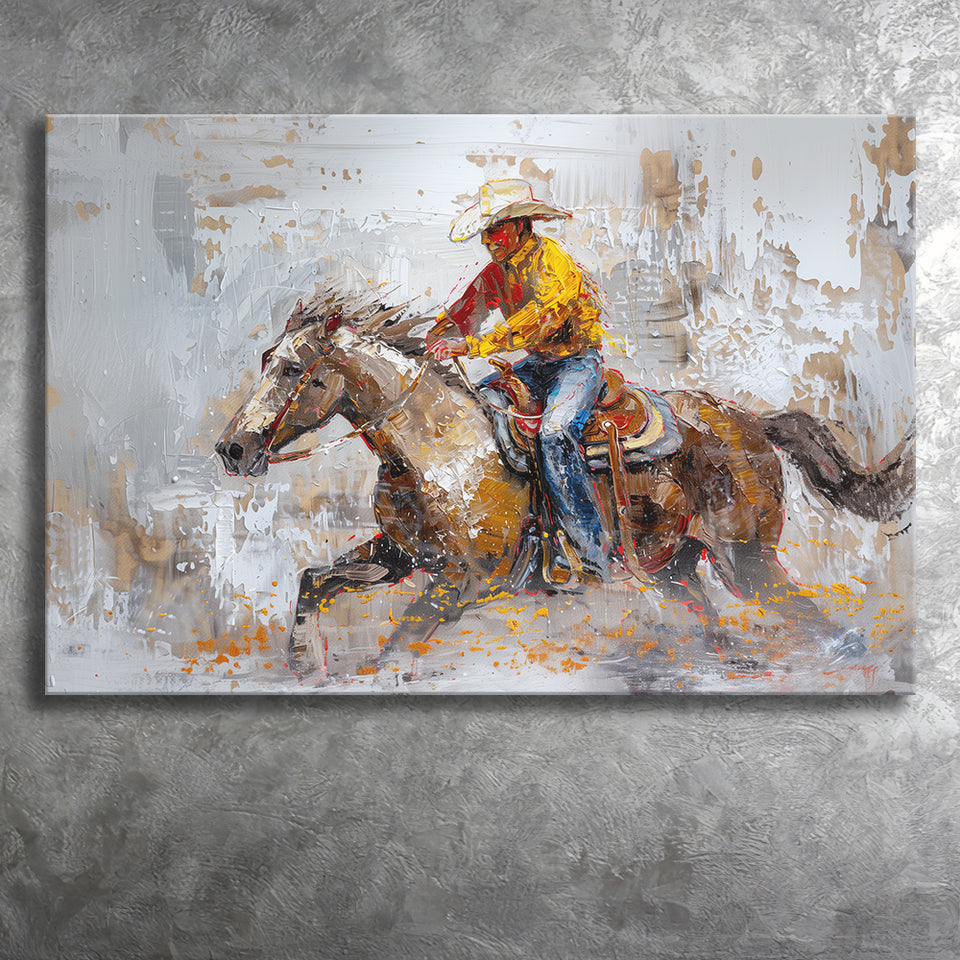 Cowboy Riding Horses Painting, Canvas Print Wall Art Home Decor, Painting Canvas Art Print