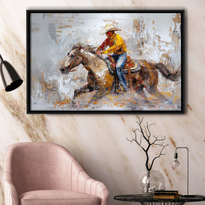 Cowboy Riding Horses Painting, Framed Canvas Print Wall Art Decor, Floating Frame Painting Canvas