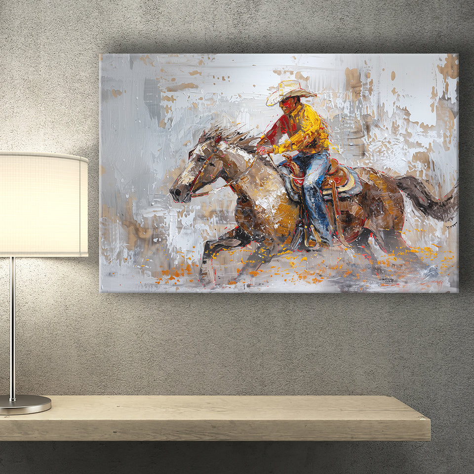 Cowboy Riding Horses Painting, Canvas Print Wall Art Home Decor, Painting Canvas Art Print