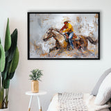 Cowboy Riding Horses Painting, Framed Canvas Print Wall Art Decor, Floating Frame Painting Canvas