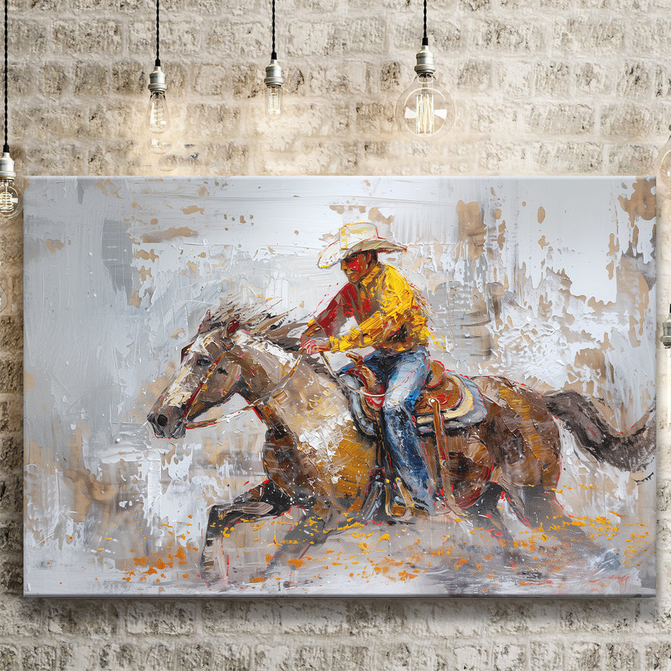 Cowboy Riding Horses Painting, Canvas Print Wall Art Home Decor, Painting Canvas Art Print
