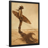 Cowboy Surfer, Coastal Cowboy Wall Art, Vintage Sepia Surf Print, Western Beach Painting, Framed Art Print, Fine Art Wall Decor