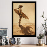 Cowboy Surfer, Coastal Cowboy Wall Art, Vintage Sepia Surf Print, Western Beach Painting, Framed Art Print, Fine Art Wall Decor