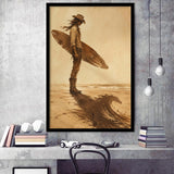 Cowboy Surfer, Coastal Cowboy Wall Art, Vintage Sepia Surf Print, Western Beach Painting, Framed Art Print, Fine Art Wall Decor