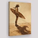 Cowboy Surfer, Coastal Cowboy Wall Art, Vintage Sepia Surf Print, Western Beach Painting, Canvas Print Wall Art, Wall Decor