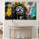 Crown Of Thorns Jesus Christ Portrait Graffiti, Extra Large Multi 5 Panel Canvas Print Wall Art Decor