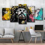 Crown Of Thorns Jesus Christ Portrait Graffiti, Multi Panel Canvas Print Wall Art Decor, 5 Mixed Panel