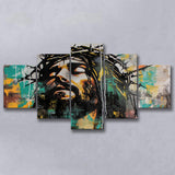 Crown Of Thorns Jesus Christ Portrait Graffiti Art, Multi Panel Canvas Print Wall Art Decor, 5 Mixed Panel