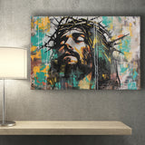 Crown Of Thorns Jesus Christ Portrait Graffiti Art, Canvas Print Wall Art Decor, Landscape Art Print